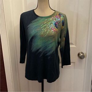 Baslier Elegant Black and Green peacock Women's sweater, S